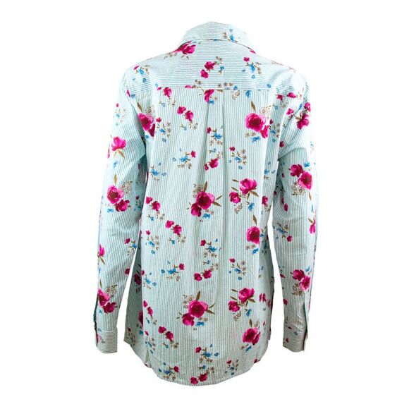 Skyline Collection Women's Cotton Floral & Blue Striped Button Down Blouse, XL - Picture 3 of 5